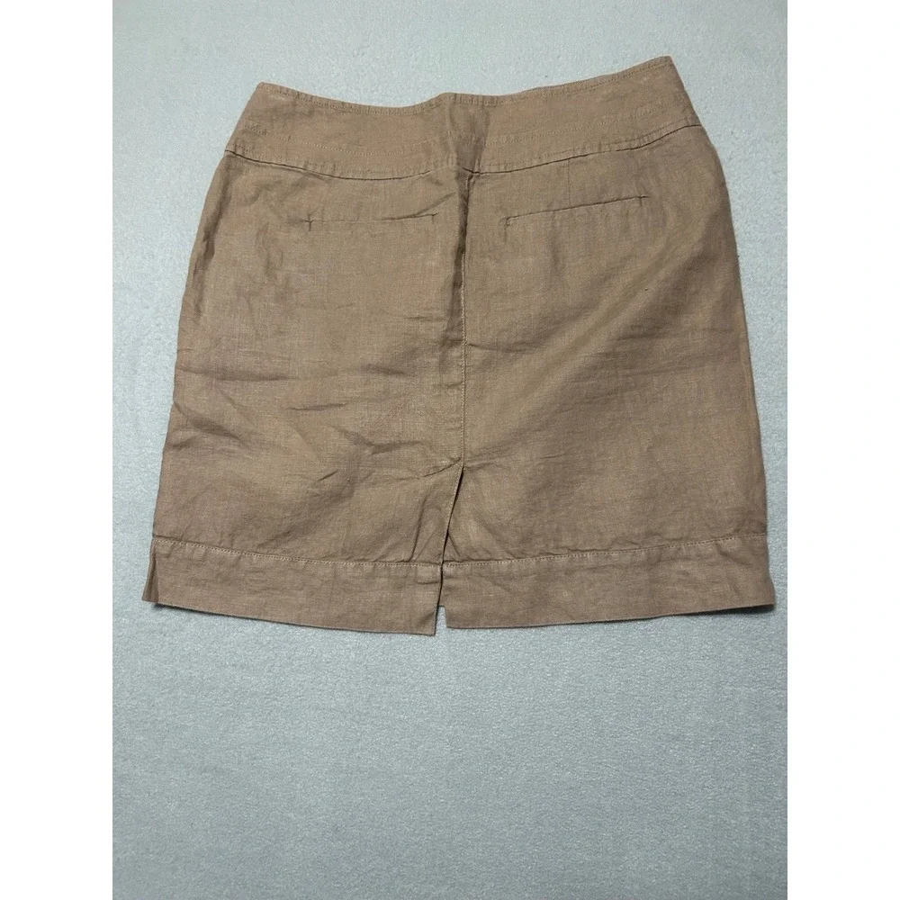 Banana Republic Brown 100% Linen Mini Skirt Size 2 Side Zip Pockets Lined